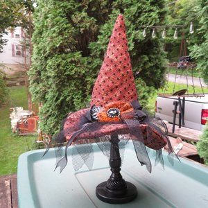 Vintage Style Witches Hat On a Black Pedestal Centerpiece